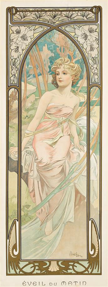 ALPHONSE MUCHA (1860-1939).  [TIMES OF THE DAY]. Group of four decorative panels. 1899. Each 42¾x16½ inches, 108½x42 cm. [F. Champenois